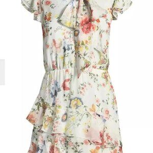 Alice + Olivia Lessie Floral Soiree Tie Neck Dress